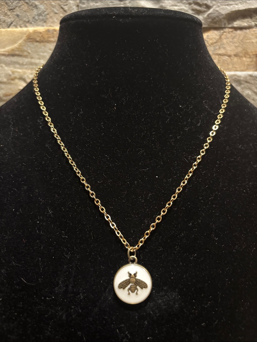 Mini Gold & White GG Bee Pendant Necklace